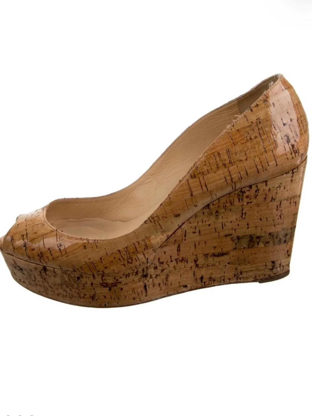 Christian Louboutin Cork Wedge Peep-Toe Pump - Natural